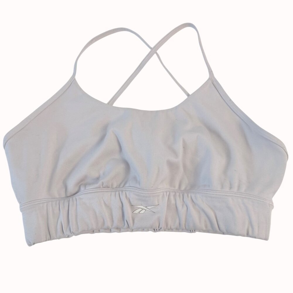 Reebok Lavender Sports Bra Cross Back Straps Cut Out Womens Size M Stretchy